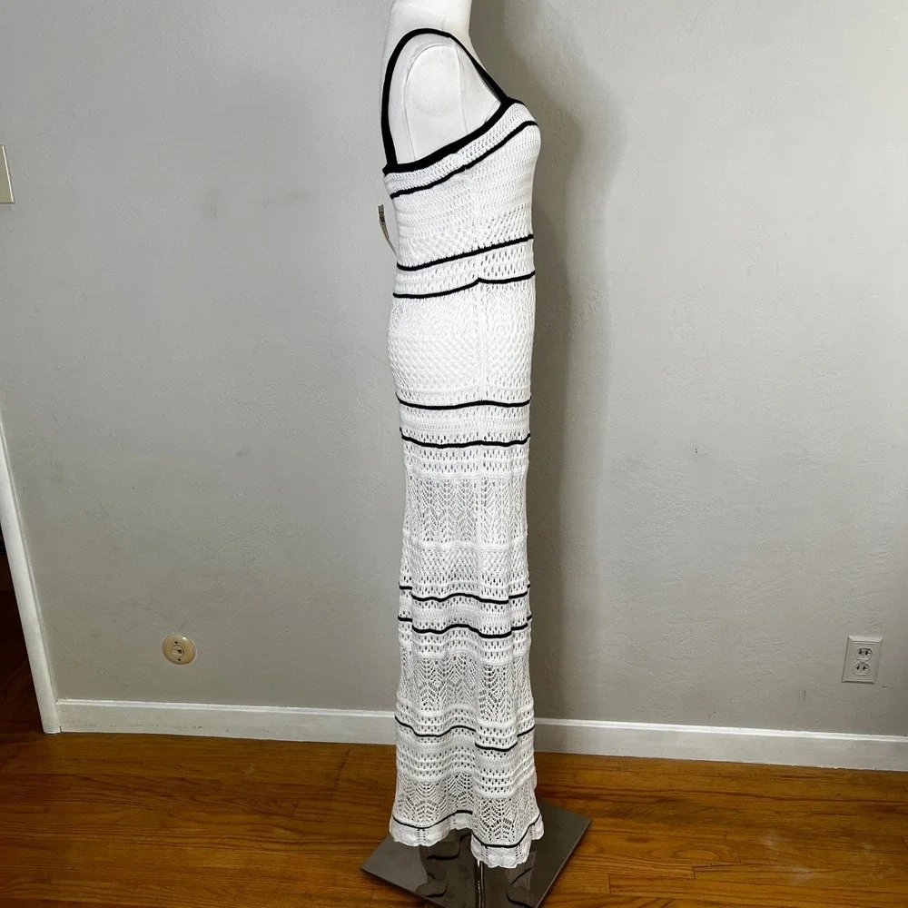 Abercrombie & Fitch Maxi Dress White Crochet Knit Black Trim NWT Small Tall